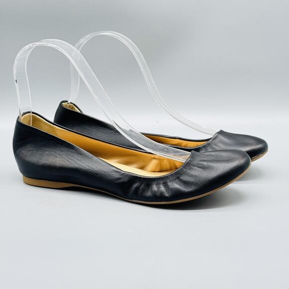 J Crew Shoes Womens 6.5 Black Leather Ballet Flats Italy Cece Comfort Slip On - Picture 2 of 14